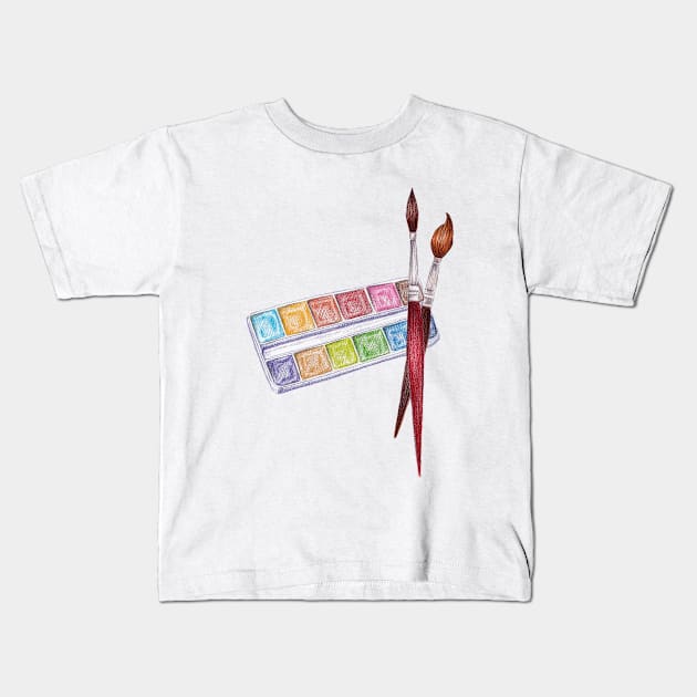 palette with paints and two brushes_ 2 Kids T-Shirt by lisenok